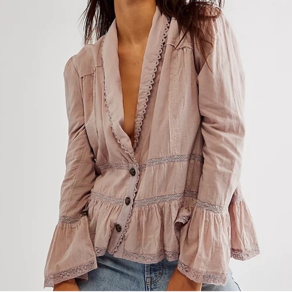 NWOT Free People Cardi Jacket Lightweight Shirt in Lavender Z394-1